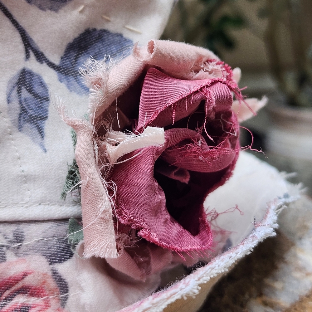 Designer Top Hat Ripped Patchwork Cottage rose/Botanical /flower Shabby Boho